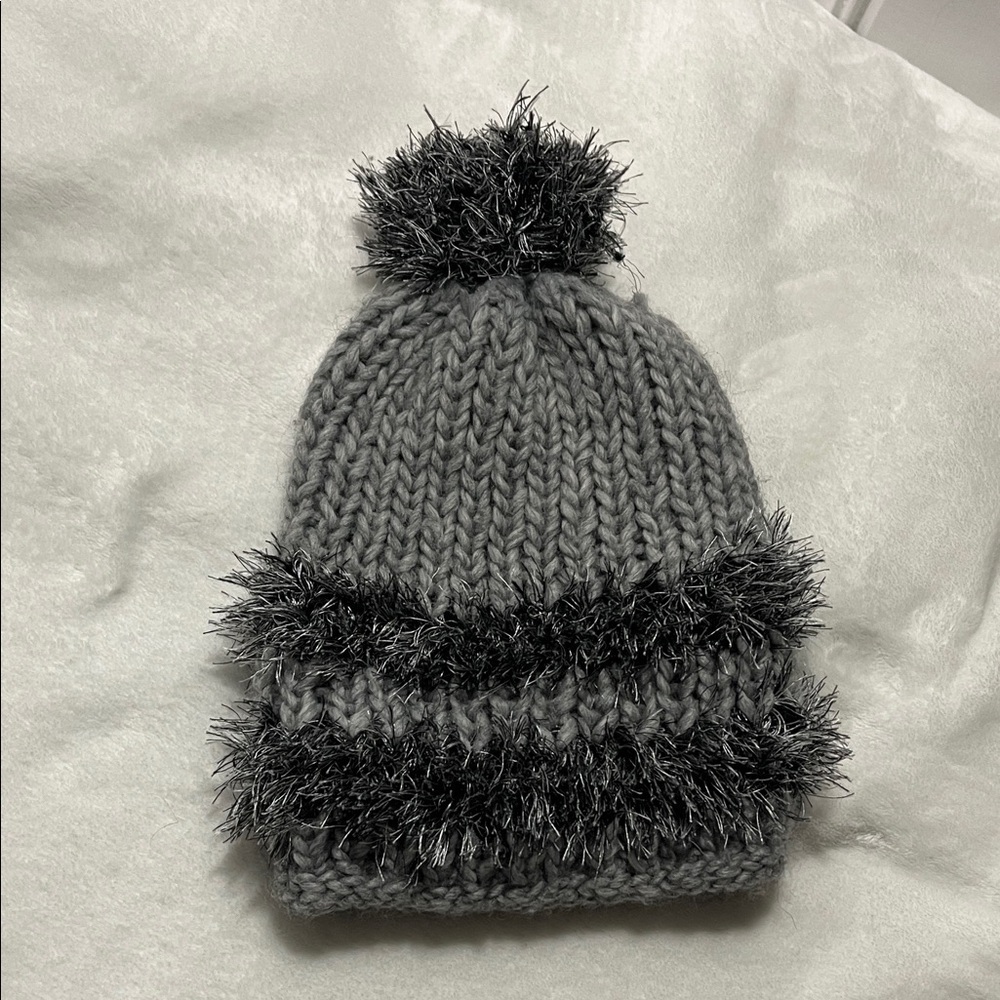Cozy Gray Knit Pom-Pom Beanie for Kids